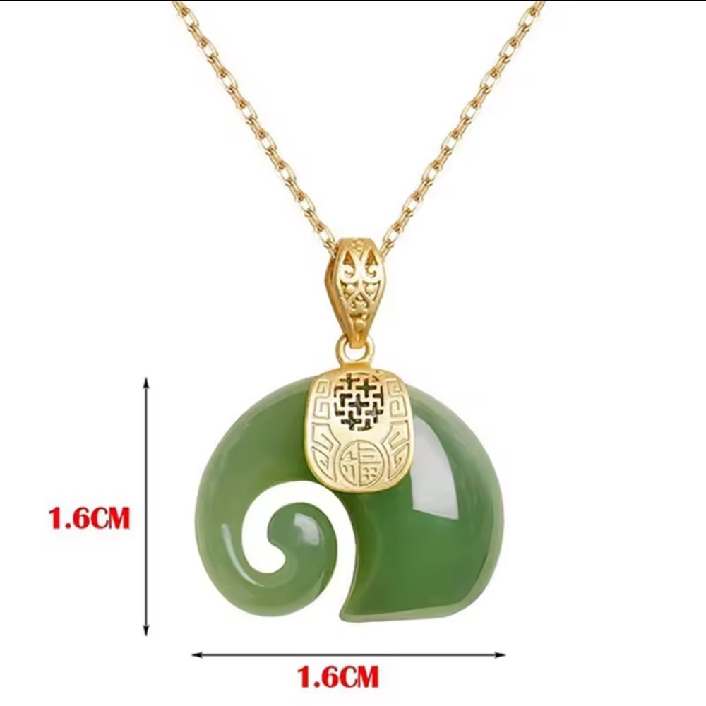 Natural Necklace Green Jade Elephant Pendant | 18K Gold Plated Chain Necklace - Picture 6 of 12
